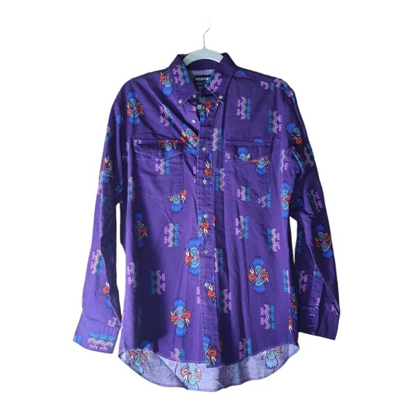 Vintage WRANGLER Cowboy Cut Western Button Down Shirt 15½ 34 X Long Single Stitc - Picture 4 of 16